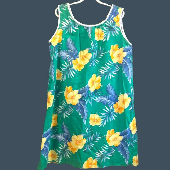 Paradise Hawaii Womens L Cotton MuMu Vtg Sleeveless Pocket Green - Picture 1 of 7